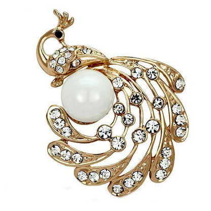 LO2778 - Flash Rose Gold White Metal Brooches with Synthetic Pearl in White-0