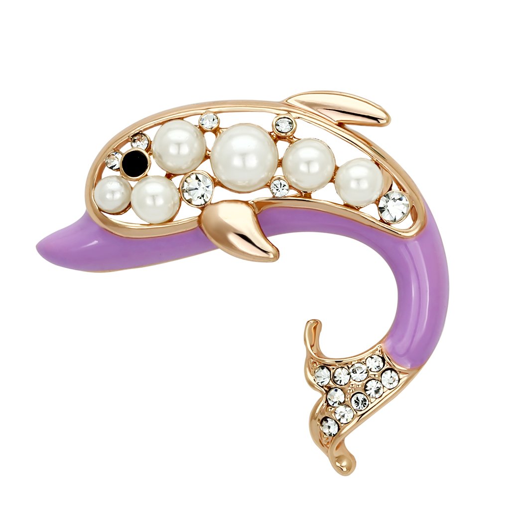 LO2783 - Flash Rose Gold White Metal Brooches with Synthetic Pearl in White-0