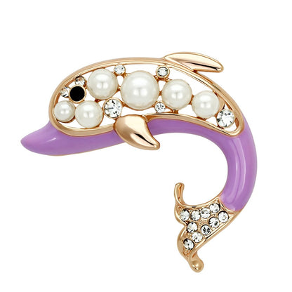 LO2783 - Flash Rose Gold White Metal Brooches with Synthetic Pearl in White-0
