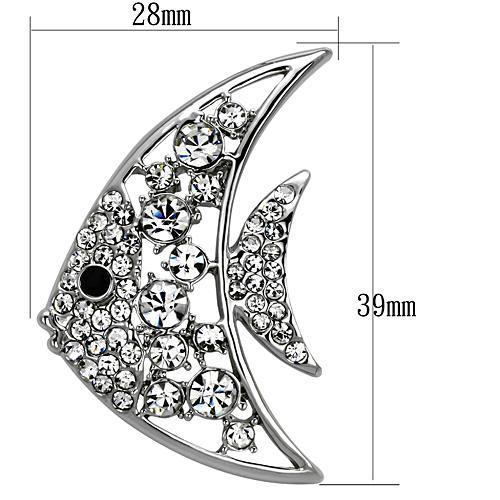 LO2786 - Imitation Rhodium White Metal Brooches with Top Grade Crystal  in Clear-1