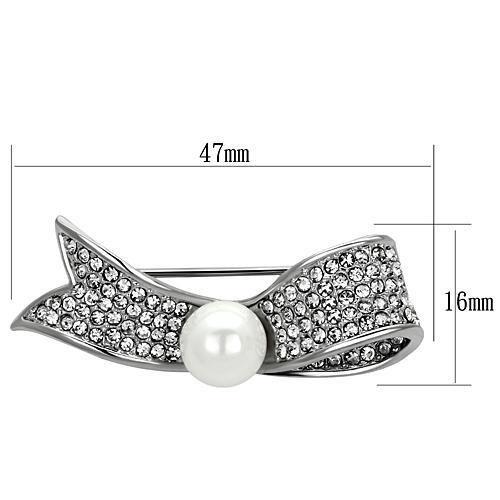 LO2799 - Imitation Rhodium White Metal Brooches with Synthetic Pearl in White-1