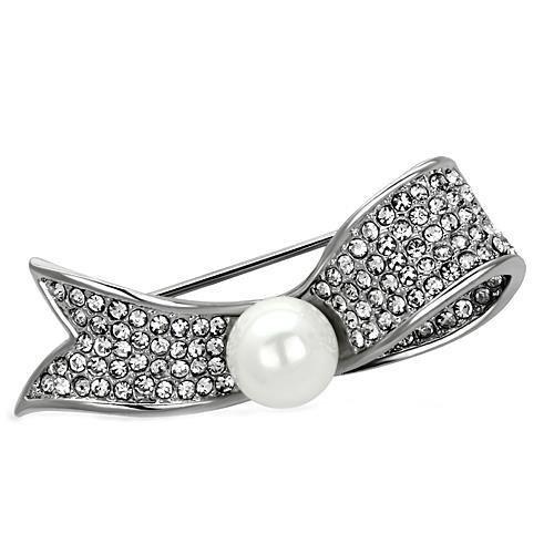 LO2799 - Imitation Rhodium White Metal Brooches with Synthetic Pearl in White-0