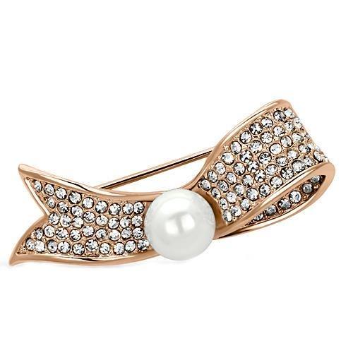 LO2800 - Flash Rose Gold White Metal Brooches with Synthetic Pearl in White-0