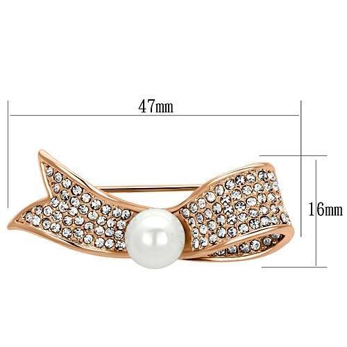 LO2800 - Flash Rose Gold White Metal Brooches with Synthetic Pearl in White-1