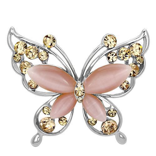LO2805 - Imitation Rhodium White Metal Brooches with Synthetic Cat Eye in Light Rose-0