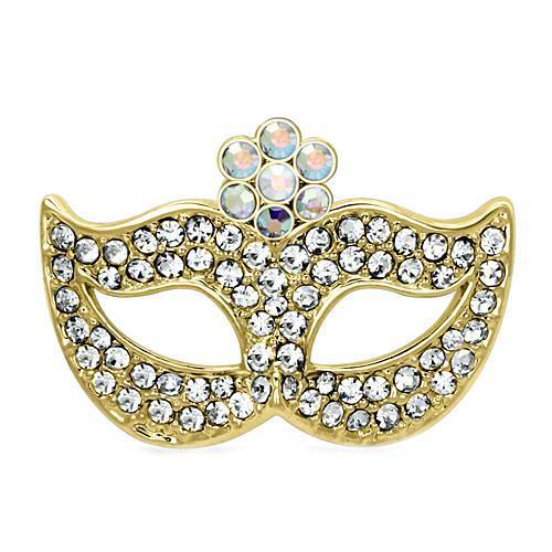LO2808 - Flash Gold White Metal Brooches with Top Grade Crystal  in Aurora Borealis (Rainbow Effect)-0