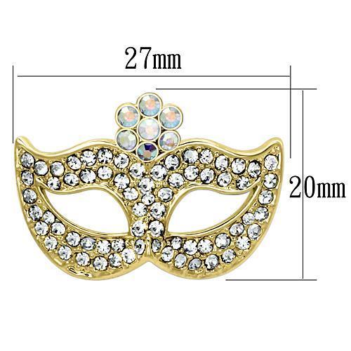 LO2808 - Flash Gold White Metal Brooches with Top Grade Crystal  in Aurora Borealis (Rainbow Effect)-1