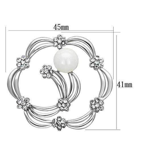 LO2809 - Imitation Rhodium White Metal Brooches with Synthetic Pearl in White-1