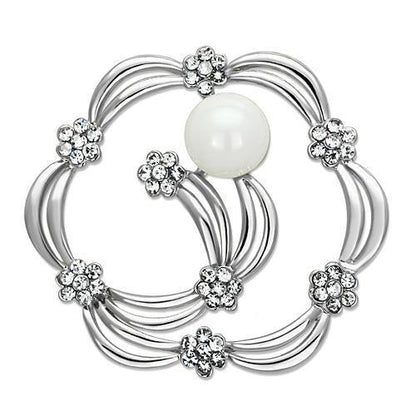 LO2809 - Imitation Rhodium White Metal Brooches with Synthetic Pearl in White-0
