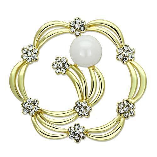 LO2810 - Flash Gold White Metal Brooches with Synthetic Pearl in White-0
