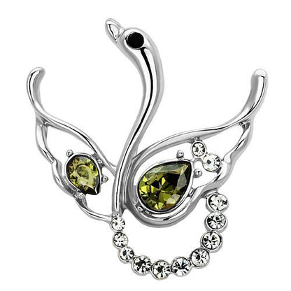 LO2815 - Imitation Rhodium White Metal Brooches with Top Grade Crystal  in Olivine color-0