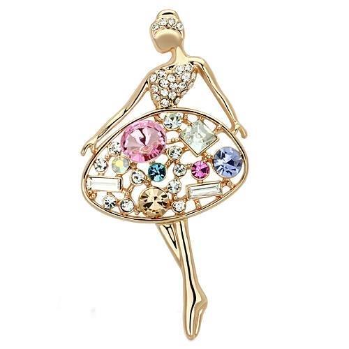 LO2818 - Flash Rose Gold White Metal Brooches with Top Grade Crystal  in Multi Color-0