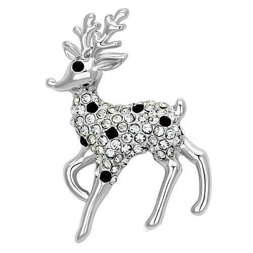 LO2821 - Imitation Rhodium White Metal Brooches with Top Grade Crystal  in Jet-0