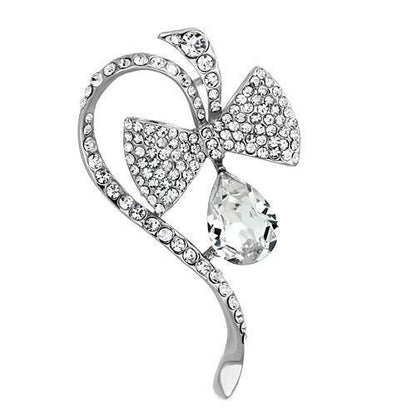 LO2831 - Imitation Rhodium White Metal Brooches with Synthetic Synthetic Glass in Clear-0