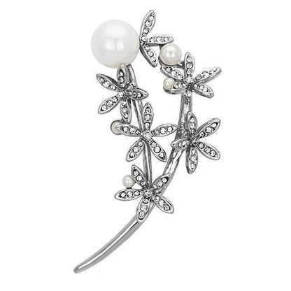 LO2833 - Imitation Rhodium White Metal Brooches with Synthetic Pearl in White-0