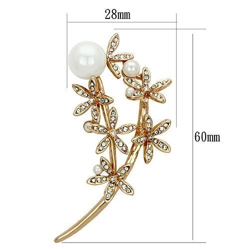 LO2834 - Flash Rose Gold White Metal Brooches with Synthetic Pearl in White-1