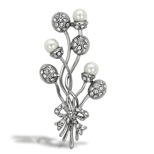 LO2835 - Imitation Rhodium White Metal Brooches with Synthetic Pearl in White-0