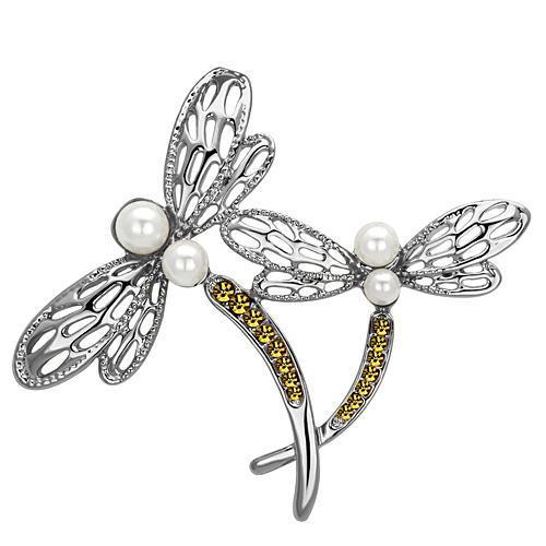 LO2836 - Imitation Rhodium White Metal Brooches with Synthetic Pearl in White-0