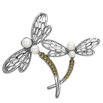LO2836 - Imitation Rhodium White Metal Brooches with Synthetic Pearl in White-0