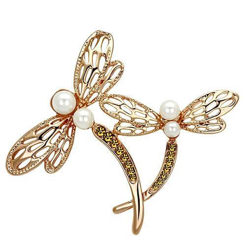 LO2837 - Flash Rose Gold White Metal Brooches with Synthetic Pearl in White-0