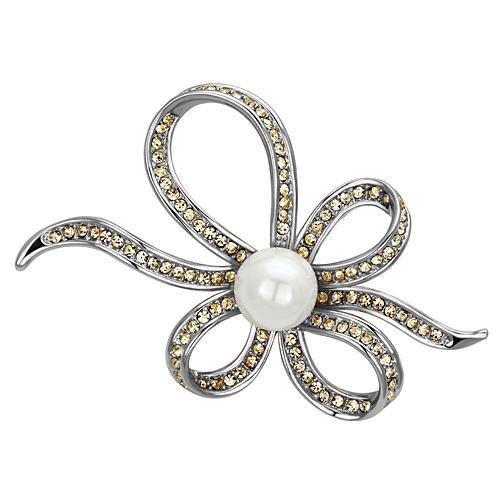 LO2840 - Imitation Rhodium White Metal Brooches with Synthetic Pearl in White-0