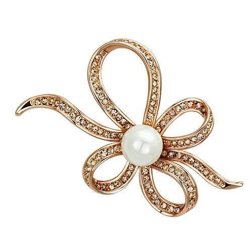 LO2841 - Flash Rose Gold White Metal Brooches with Synthetic Pearl in White-0