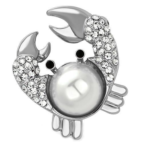 LO2842 - Imitation Rhodium White Metal Brooches with Synthetic Pearl in White-0