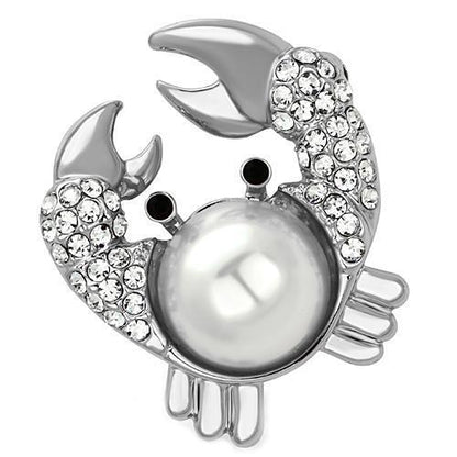 LO2842 - Imitation Rhodium White Metal Brooches with Synthetic Pearl in White-0
