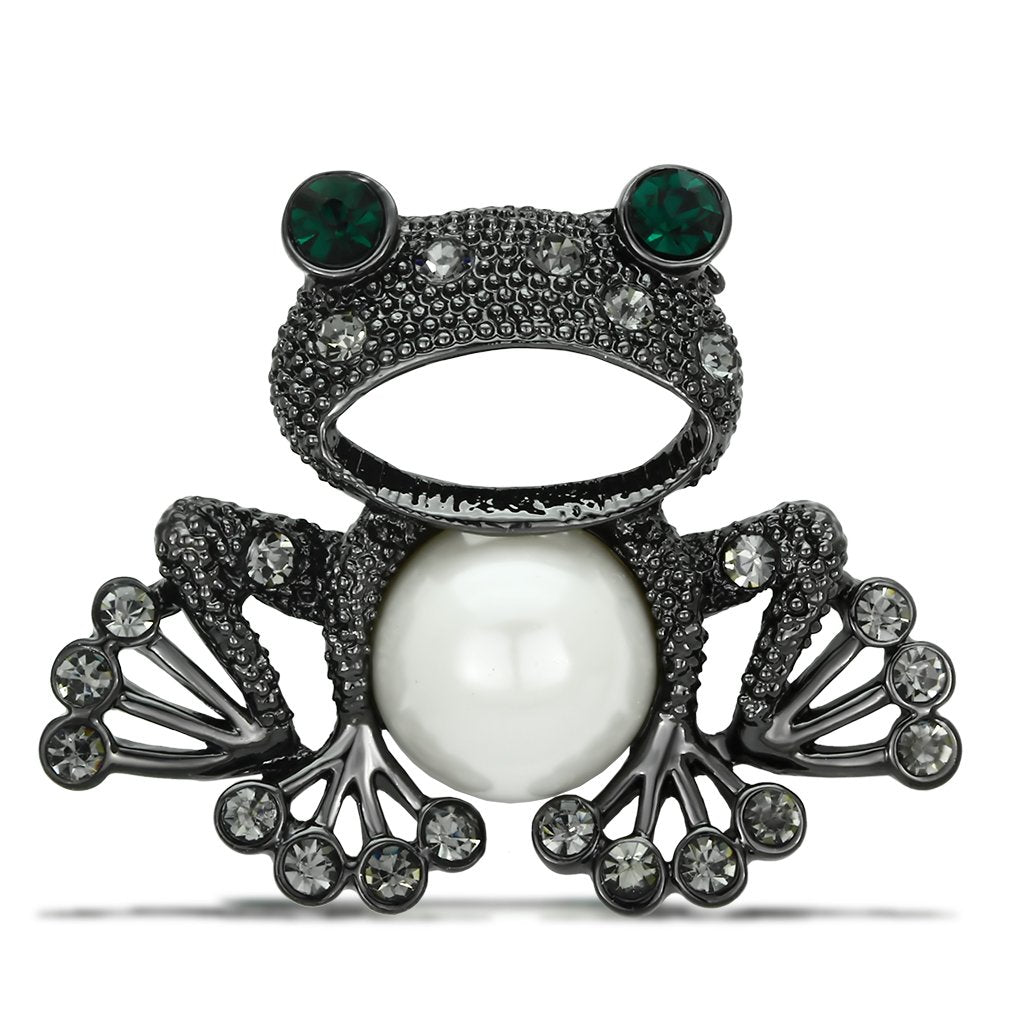 LO2845 - Ruthenium White Metal Brooches with Synthetic Pearl in White-0