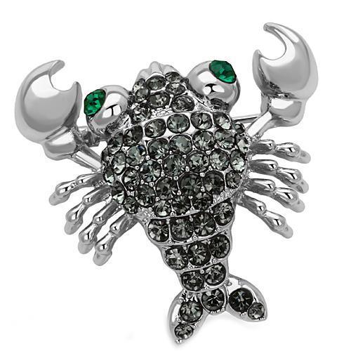 LO2850 - Imitation Rhodium White Metal Brooches with Top Grade Crystal  in Emerald-0