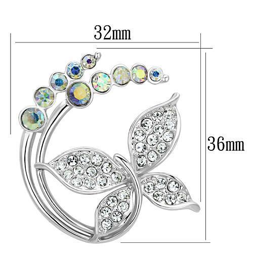 LO2860 - Imitation Rhodium White Metal Brooches with Top Grade Crystal  in Aurora Borealis (Rainbow Effect)-1