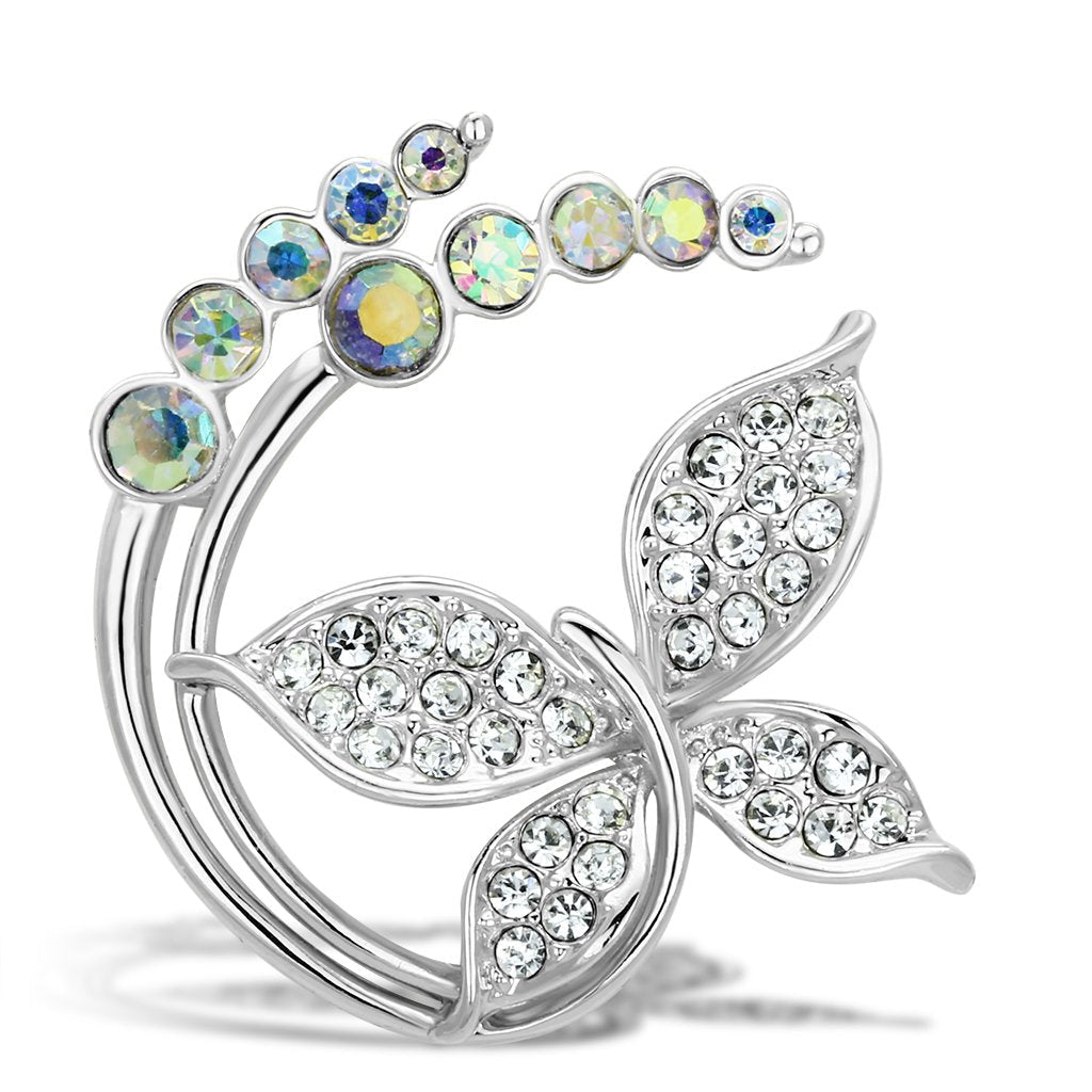 LO2861 - Flash Gold White Metal Brooches with Top Grade Crystal  in Aurora Borealis (Rainbow Effect)-0