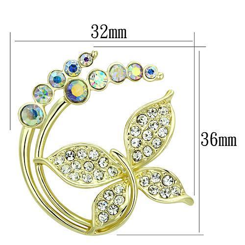 LO2861 - Flash Gold White Metal Brooches with Top Grade Crystal  in Aurora Borealis (Rainbow Effect)-1