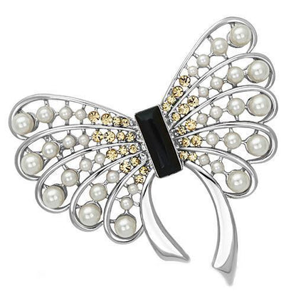 LO2868 - Imitation Rhodium White Metal Brooches with Synthetic Pearl in Jet-0