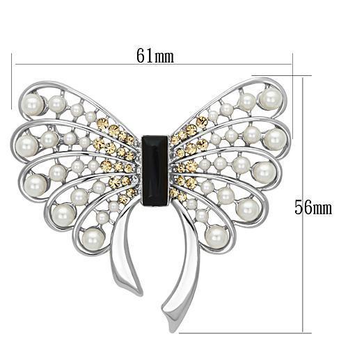 LO2868 - Imitation Rhodium White Metal Brooches with Synthetic Pearl in Jet-1