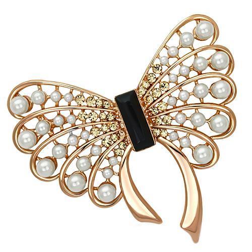 LO2869 - Flash Rose Gold White Metal Brooches with Synthetic Pearl in Jet-0