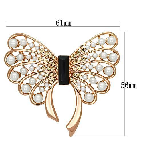 LO2869 - Flash Rose Gold White Metal Brooches with Synthetic Pearl in Jet-1