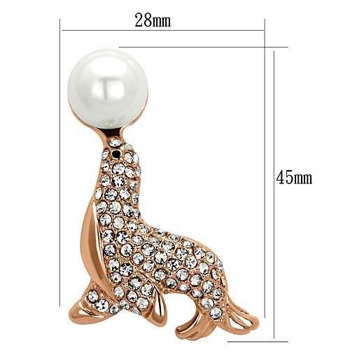 LO2873 - Flash Rose Gold White Metal Brooches with Synthetic Pearl in White-1