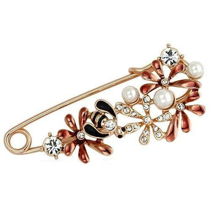LO2879 - Flash Rose Gold White Metal Brooches with Synthetic Pearl in White-0