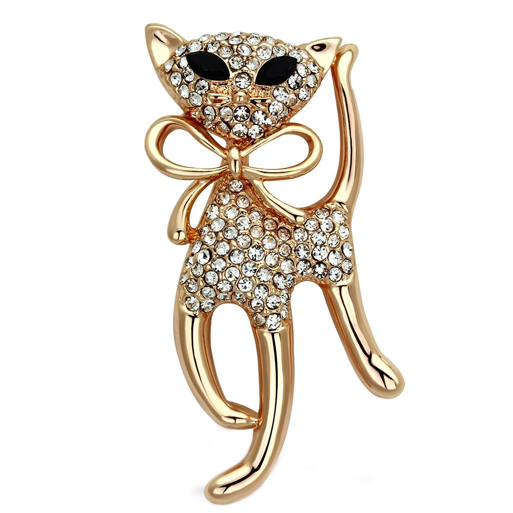 LO2901 - Flash Rose Gold White Metal Brooches with Top Grade Crystal  in Jet-0
