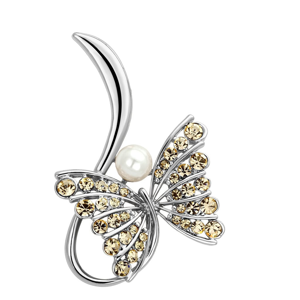 LO2903 - Flash Rose Gold White Metal Brooches with Synthetic Pearl in White-0
