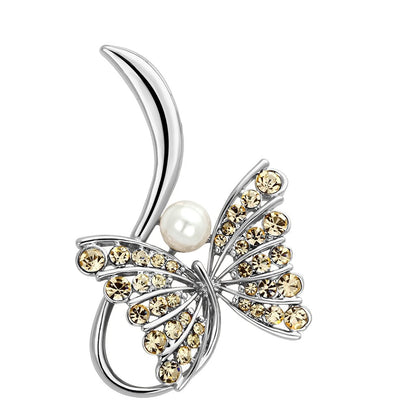 LO2903 - Flash Rose Gold White Metal Brooches with Synthetic Pearl in White-0