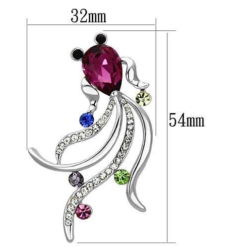 LO2904 - Imitation Rhodium White Metal Brooches with Synthetic Glass Bead in Fuchsia-1