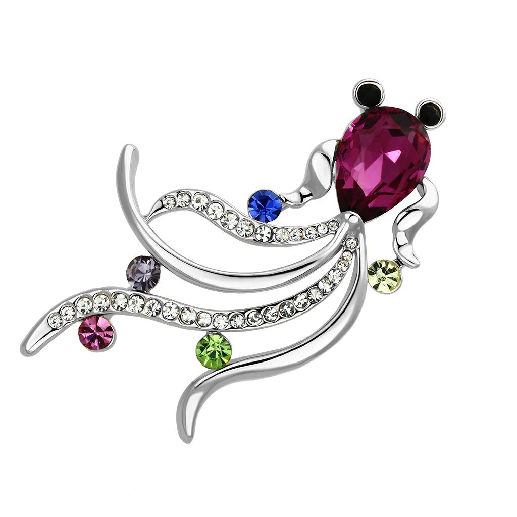 LO2905 - Flash Rose Gold White Metal Brooches with Synthetic Glass Bead in Fuchsia-0