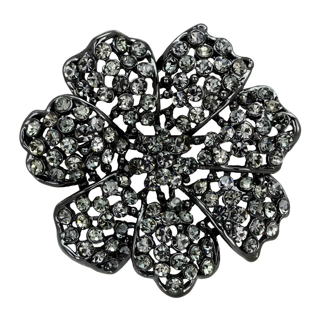 LO2919 - Ruthenium White Metal Brooches with Top Grade Crystal  in Black Diamond-0