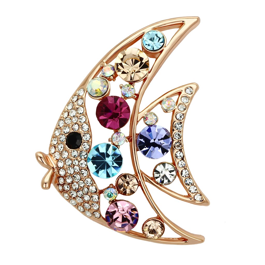 LO2923 - Flash Rose Gold White Metal Brooches with Top Grade Crystal  in Multi Color-0