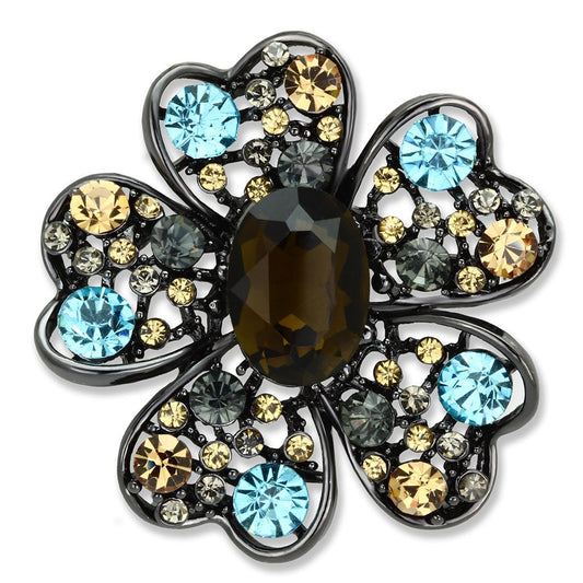 LO2926 - Ruthenium White Metal Brooches with Synthetic Synthetic Glass in Brown-0
