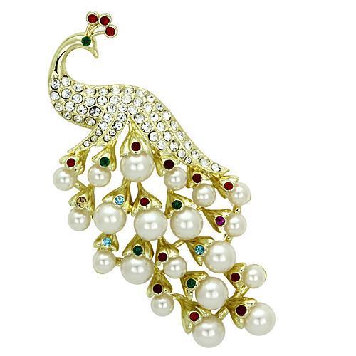 LO2933 - Flash Gold White Metal Brooches with Synthetic Pearl in White-0