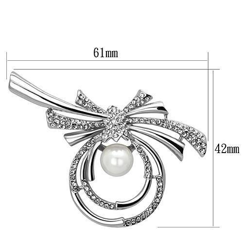 LO2938 - Imitation Rhodium White Metal Brooches with Synthetic Pearl in White-1