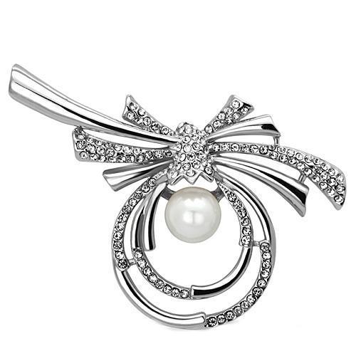 LO2938 - Imitation Rhodium White Metal Brooches with Synthetic Pearl in White-0